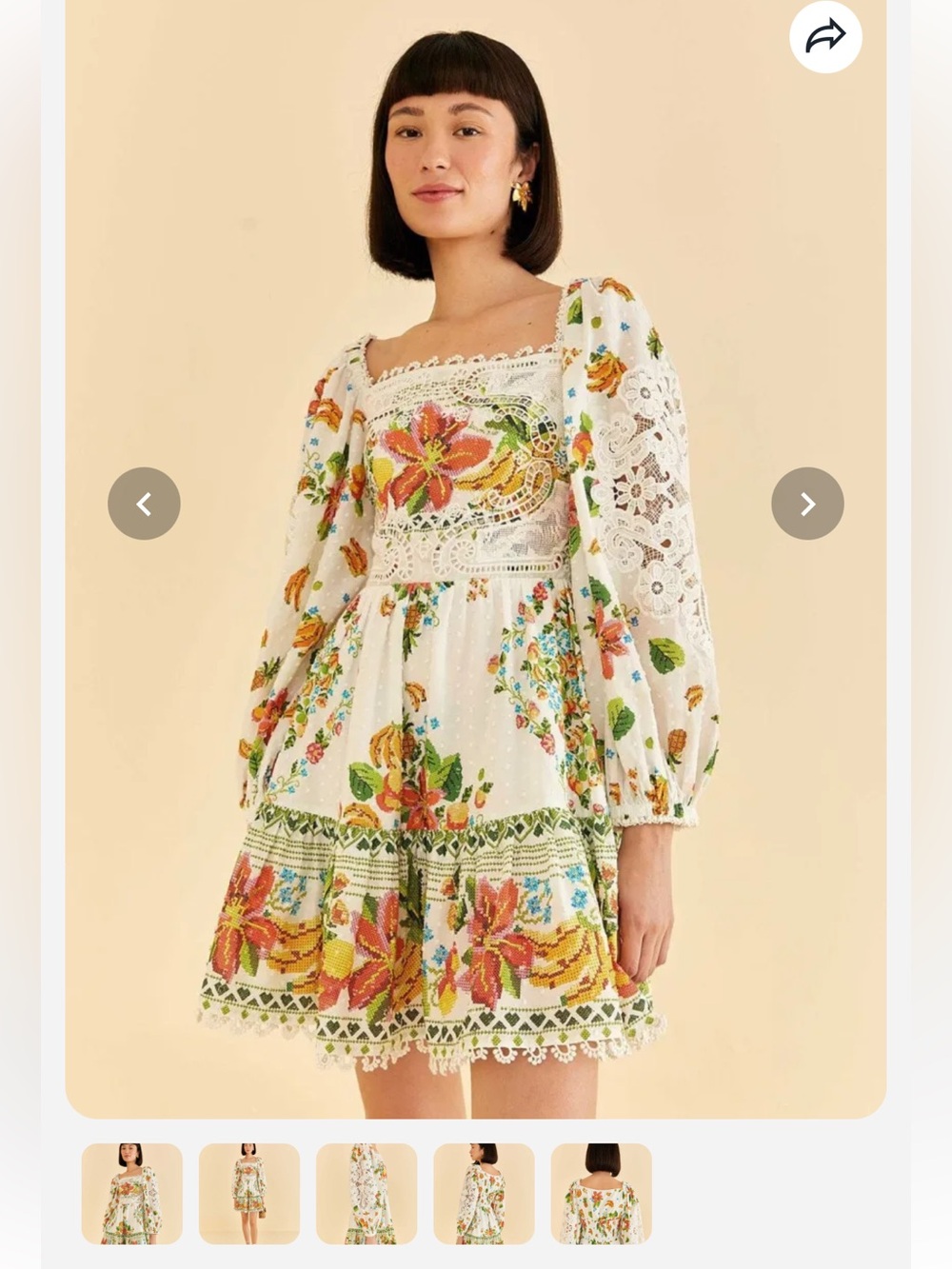 FARM RIO Off-White Tropical Romance Scarf Mini Dress